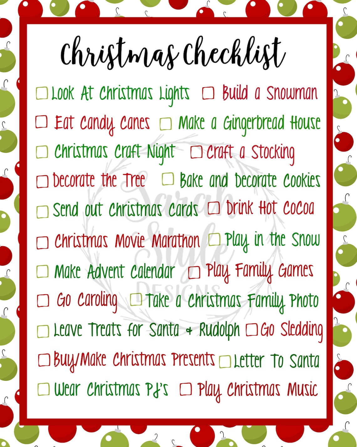 Christmas Printable Checklist, Family Tradition, Digital Print, Holiday ...