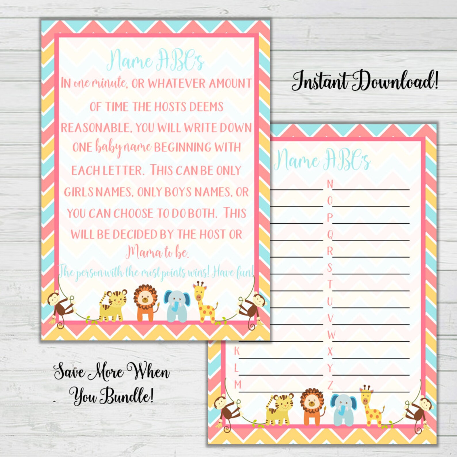 Baby Name Baby Shower Game Chevron Baby Animals Baby Shower Games