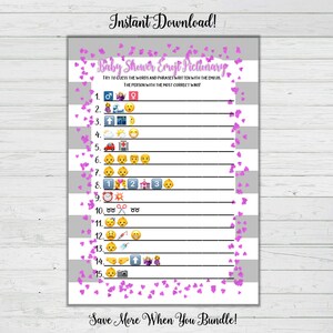 Emoji Pictionary Baby Shower Game - Pink and Grey Baby Shower Games - Girl Baby Shower - Instant Download Digital Printable BONUS GAME