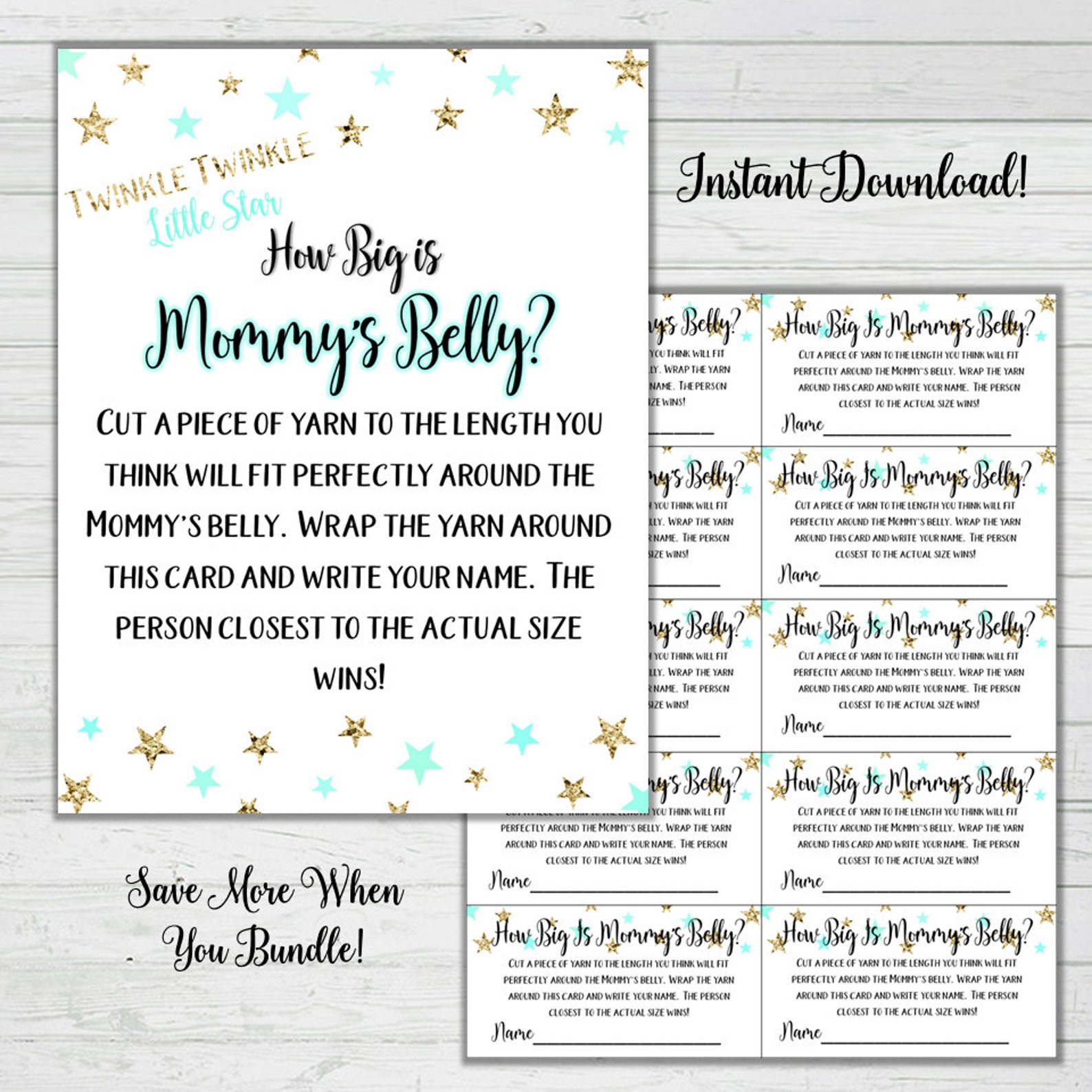 Mommy's Belly Baby Shower Game Yarn Game mint and Gold Etsy