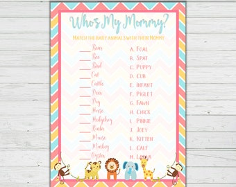 Baby Animals Matching Game - Chevron Baby Animals Baby Shower Games - Gender Neutral - Instant Download - Digital Printable - BONUS GAME