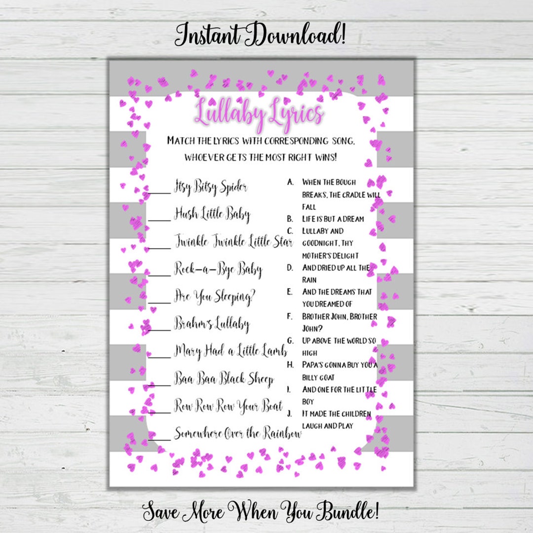Lullaby Song Matching Game Pink and Grey Baby Shower Games - Etsy India