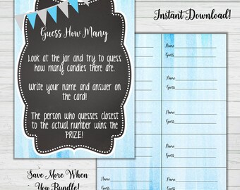 Guess How Many - Candy Baby Shower Games - Boy Baby Shower Game - Instant Download - Digital Printable - BONUS GAME - Party Activities