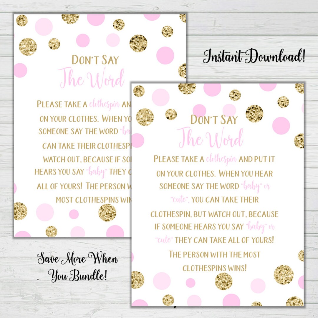 Don't Say the Word Clothespin Game Pink and Gold Baby - Etsy