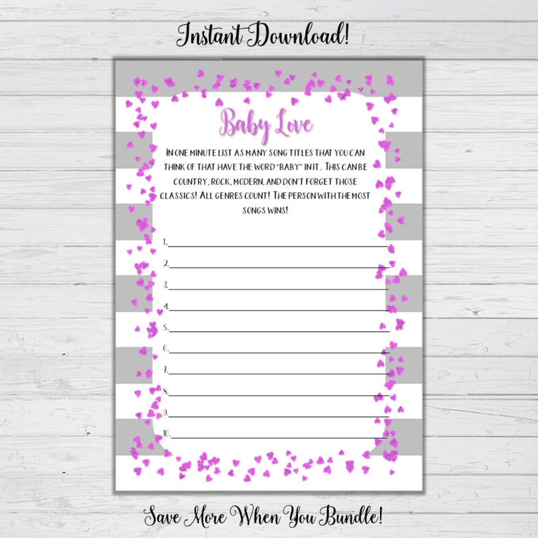 Baby Song Baby Shower Game Pink and Grey Baby Shower Games Etsy