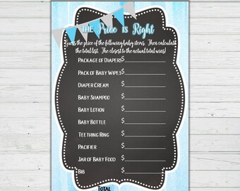 Price Is Right Chalkboard Boy Baby Shower Games - Song Baby Shower Game - Party Activities - Instant Download -Digitial Printable BONUS GAME