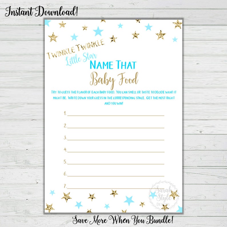 Baby Food Baby Shower Game Blue And Gold Twinkle Twinkle Etsy