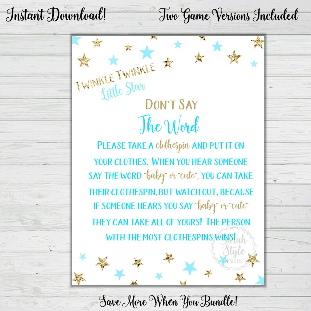 Baby Shower Clothespin Game Don't Say the Word Blue Gold - Etsy