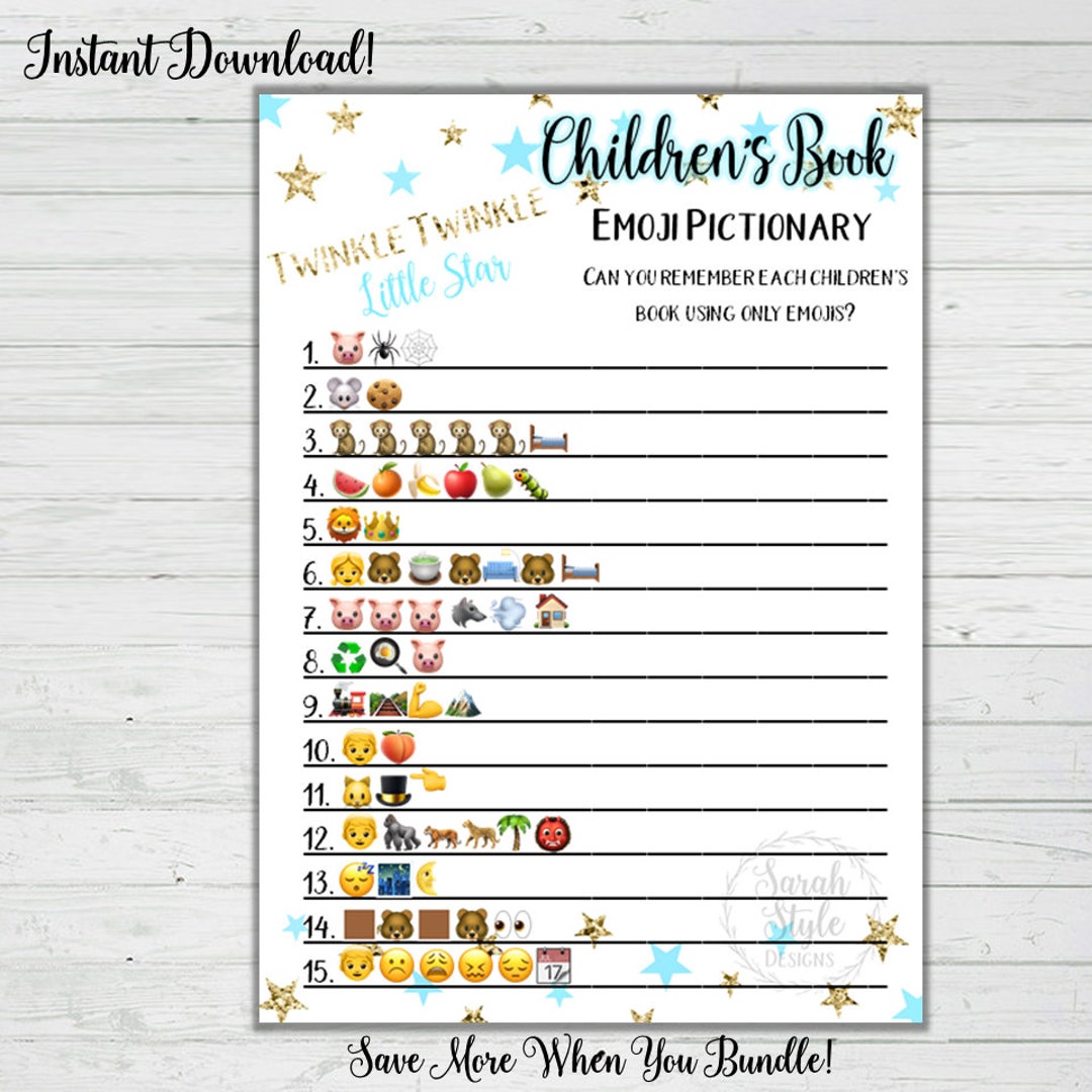 Baby Shower Children's Book Emoji Pictionary Game Activity Twinkle Twinkle Little Star Digital Download Instant Printable Boy - Etsy baby-shower-children-s-book-emoji-pictionary-game-activity-twinkle-twinkle-little-star-digital-download-instant-printable-boy-etsy