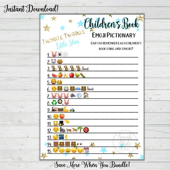 Baby Shower Children's Book Emoji Pictionary Game Activity Twinkle