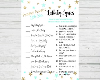 Lullaby Song Matching Baby Shower Game - Mint and Gold Stars - Baby Shower Games - Instant Download -Digital Printable BONUS GAME Party Game