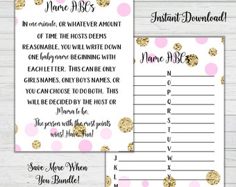 Baby Name Baby Shower Game - Pink and Gold Baby Shower Games - Girl Baby Shower - Instant Download - Digital Printable - BONUS GAME Sparkle