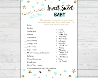 Baby Candy Matching Baby Shower Game - Mint and Gold Stars - Baby Shower Games - Instant Download -Digital Printable BONUS GAME Party Game