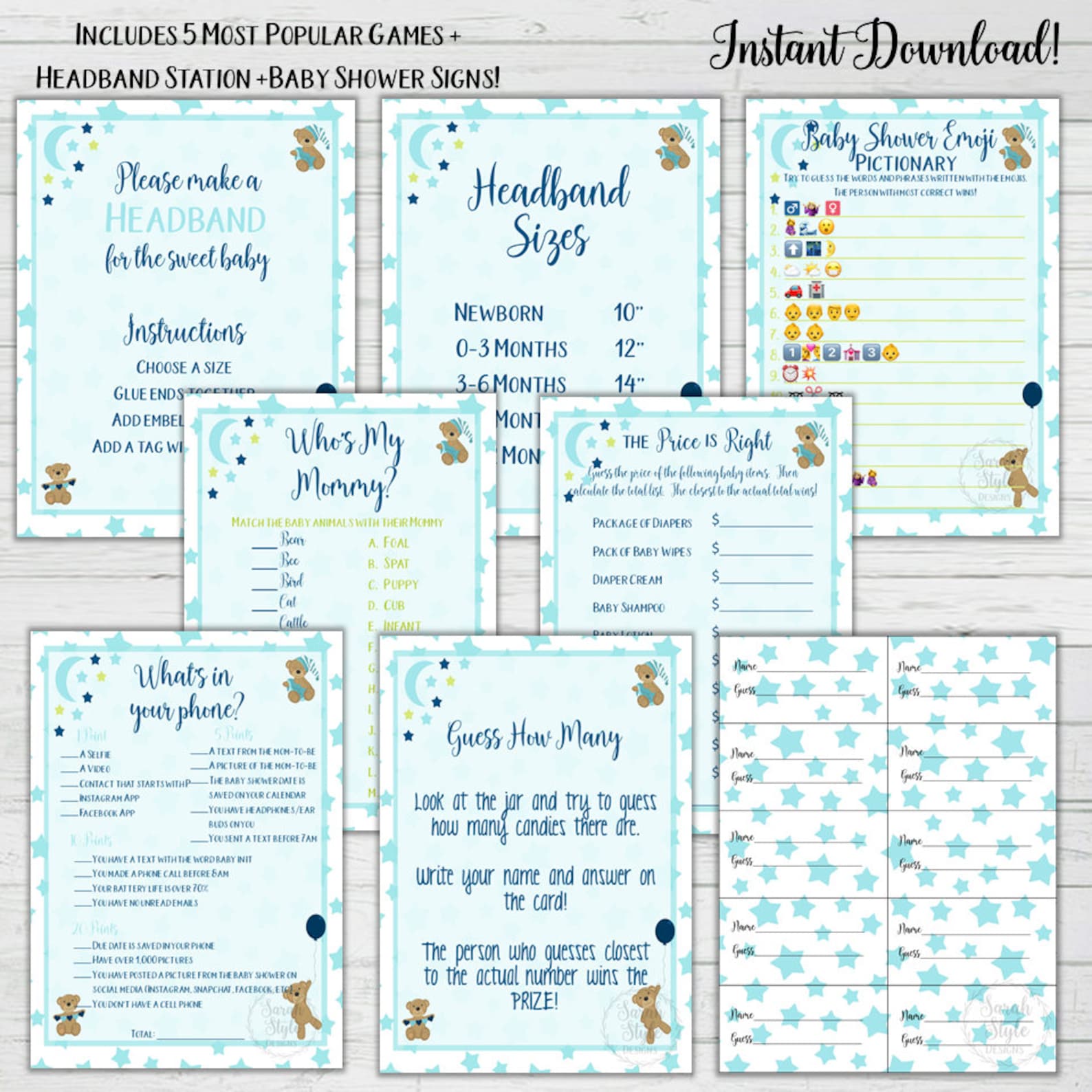 Baby Shower Game Bundle Boy Baby Shower Baby Shower Signs Instant