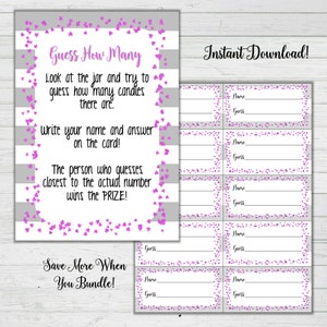 Baby Shower Candy Guessing Game - Pink and Grey Baby Shower Games - Girl Baby Shower - Instant Download -Digital Printable -BONUS GAME