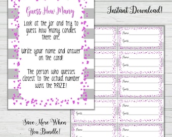 Baby Shower Candy Guessing Game - Pink and Grey Baby Shower Games - Girl Baby Shower - Instant Download -Digital Printable -BONUS GAME