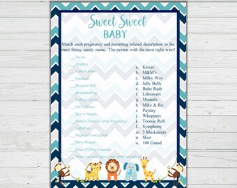 Candy Matching Baby Shower Game - Chevron Baby Animals Baby Shower Games -Boy Baby Shower - Instant Download - Digital Printable -BONUS GAME