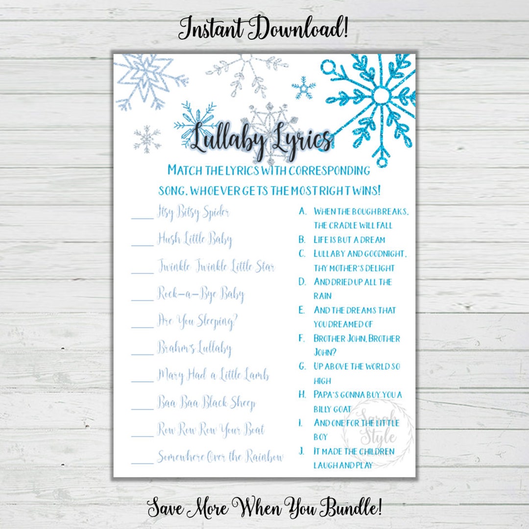 Lullaby Matching Game - Winter Baby Shower Games - Snowflake Theme ...