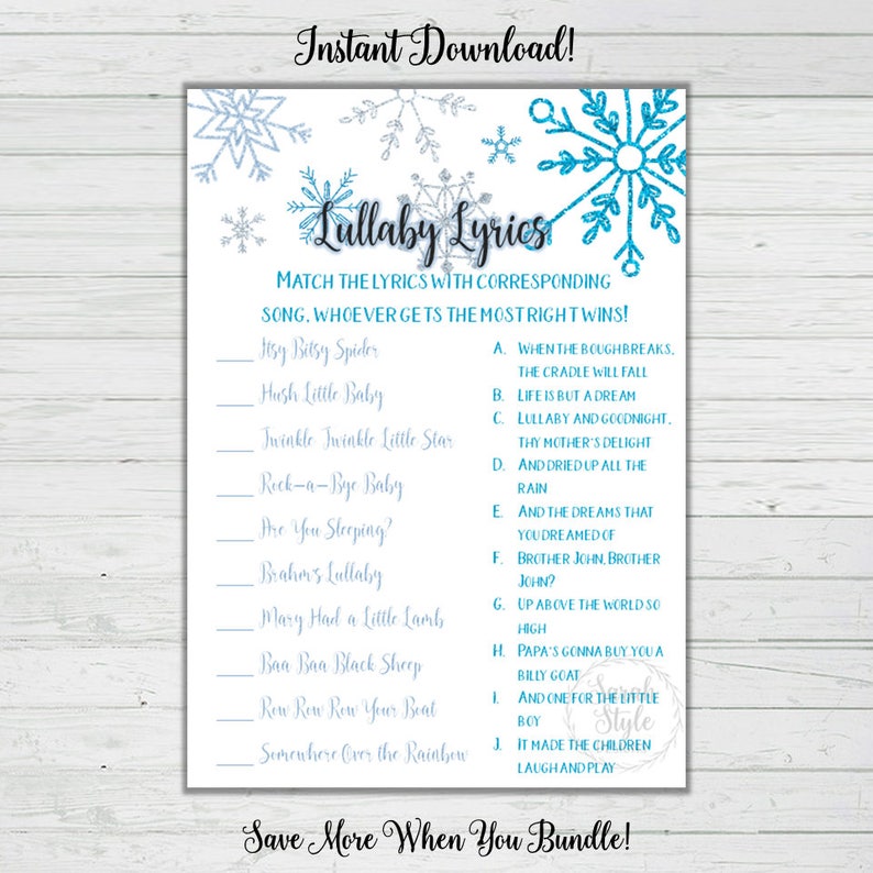 Lullaby Matching Game Winter Baby Shower Games Snowflake Etsy Lullaby Matching Game Winter Baby Shower Games Snowflake Etsy
