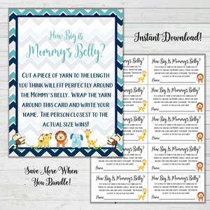 How Big Is Mommy&#39;s Belly Yarn Game - Chevron Baby Animals Baby Shower Games - Boy Baby Shower -Instant Download Digital Printable BONUS GAME
