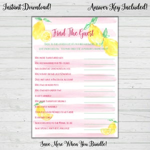 Pink Lemonade Baby Shower Games - Find The Guest Baby Shower Game - Pink Girl Baby Shower Instant Download Digital Printable Lemon Theme