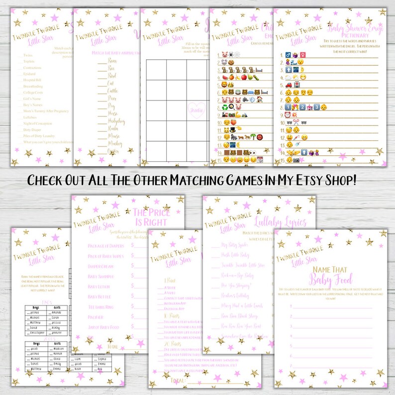 Children's Book Emoji Pictionary Game Pink and Gold Baby Shower Games