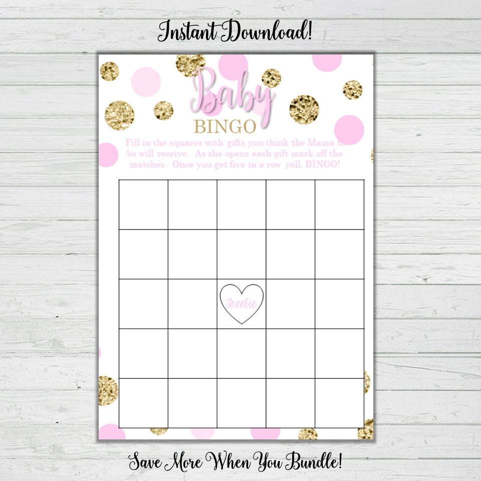 Baby Shower Bingo Game - Pink and Gold Baby Shower Games -girl Baby ...