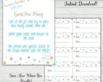 Baby Shower Candy Game Twinkle Twinkle Little Star Party Activity Blue Gold Stars Digital Download Instant Printable Print Boy