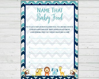 Name That Baby Food Game - Chevron Baby Animals Baby Shower Games - Boy Baby Shower - Instant Download - Digital Printable - BONUS GAME