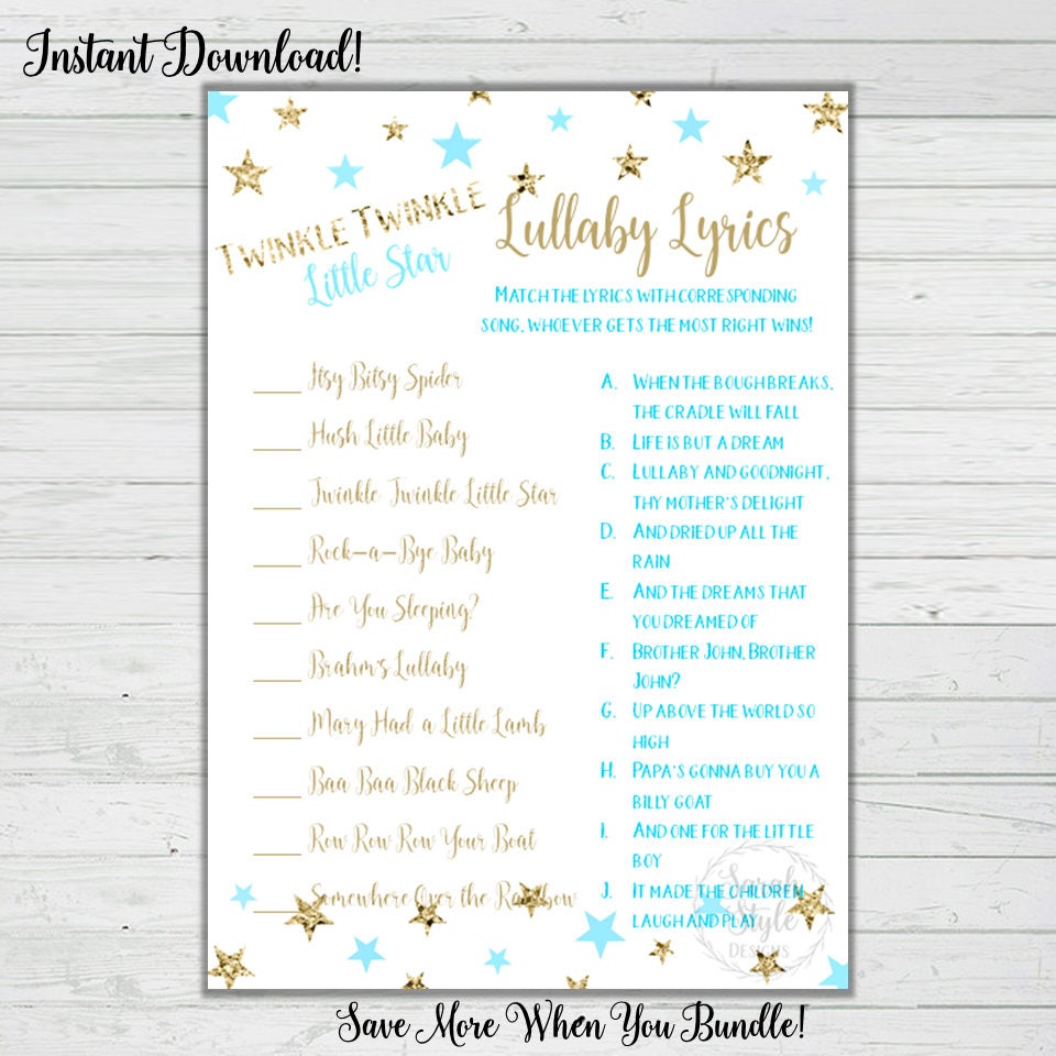 Lullaby Baby Shower Game Twinkle Twinkle Little Star Blue Gold - Etsy