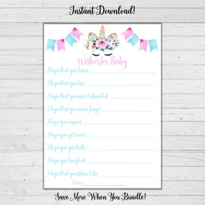 Unicorn Baby Shower Games - Wishes For Baby Cards -Turquoise Pink Gold Girl Baby Shower - Instant Download - Digital Printable - BONUS GAME