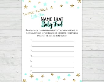 Name That Baby Food Baby Shower Game - Mint and Gold Stars - Baby Shower Games - Instant Download -Digital Printable BONUS GAME Party Game