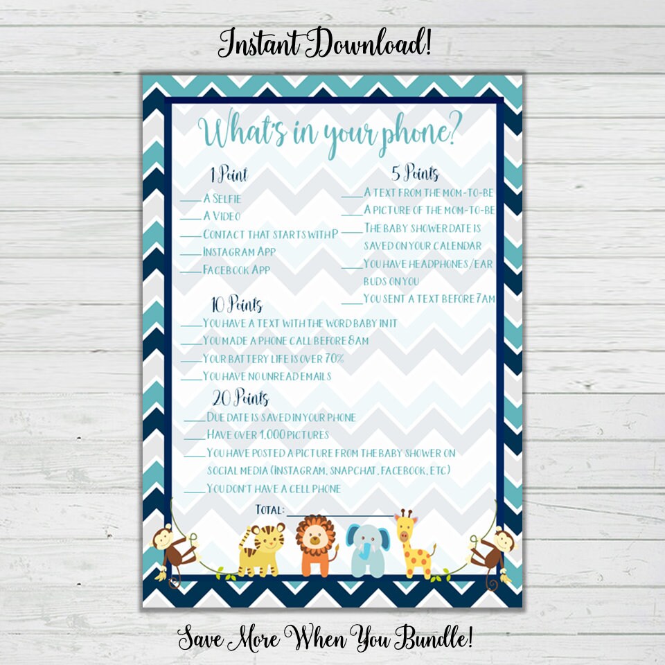 BLUE ELEPHANT Baby Shower Game | 'What's On Your Phone' Game Cards - Pack Of 25 For Boy Baby Showers & Parties - View #9
