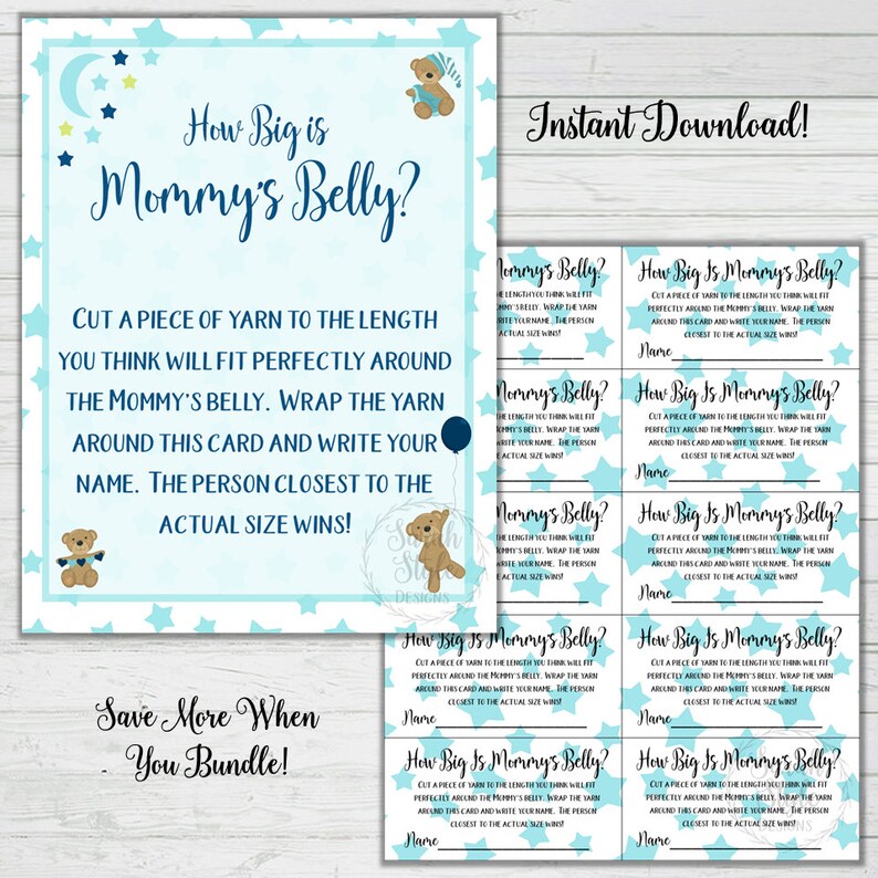 How Big is Mommy's Belly Boy Baby Shower Game Party Games Blue Bear