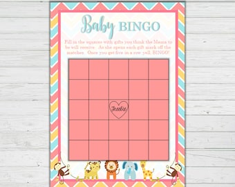 Baby Shower Bingo Game - Chevron Baby Animals Baby Shower Games - Gender Neutral - Instant Download - Digital Printable - BONUS GAME