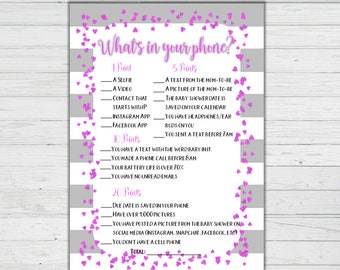 What's In Your Phone Baby Shower Game - Pink and Grey Baby Shower Games-Girl Baby Shower Instant Download Digital Printable BONUS GAME