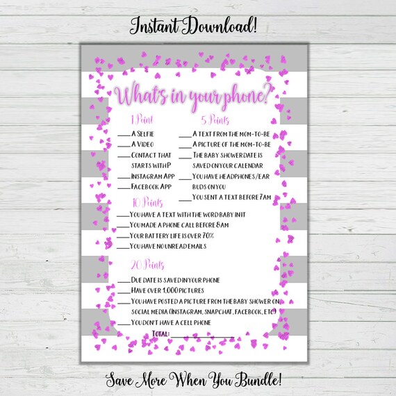 What S In Your Phone Baby Shower Game Pink And Grey Baby Etsy Denmark
