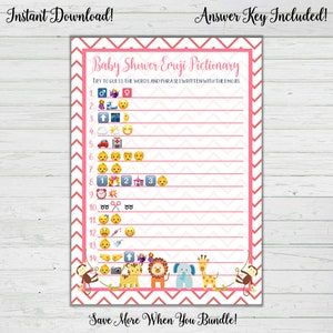 Emoji Pictionary Baby Shower Game - Pink Baby Animal Baby Shower Games - Girl Baby Shower Instant Download Digital Printable Pink Chevron