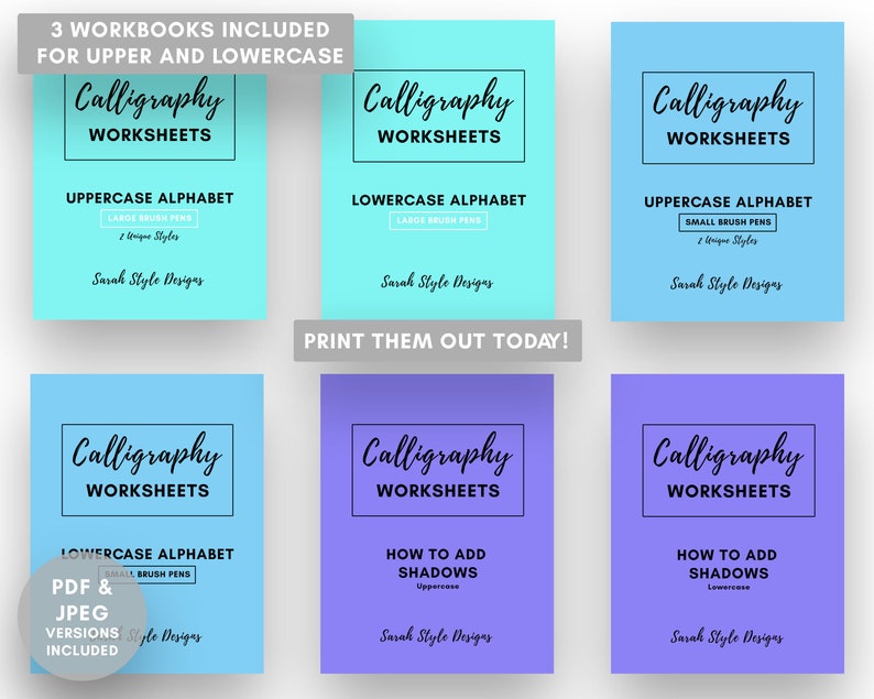 Brush Lettering Worksheets Bundle for Small and Large Brush Pens ...