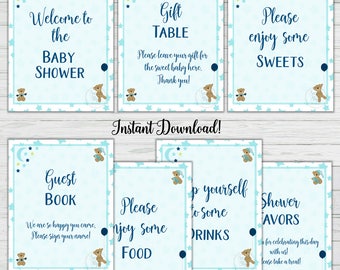 Baby Shower Signs - Boy Baby Shower - Blue Bear Theme - Party Signs - Digital Download - Instant Download - Digital Printable -