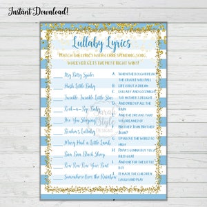 Blue Gold Glitter Baby Shower Song Game Lullaby Printable Instant Download