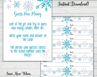 Baby Shower Candy Game - Baby Shower Guessing Game - Winter Baby Shower - Snowflake Theme - Instant Download - DIgital Printable  BONUS GAME