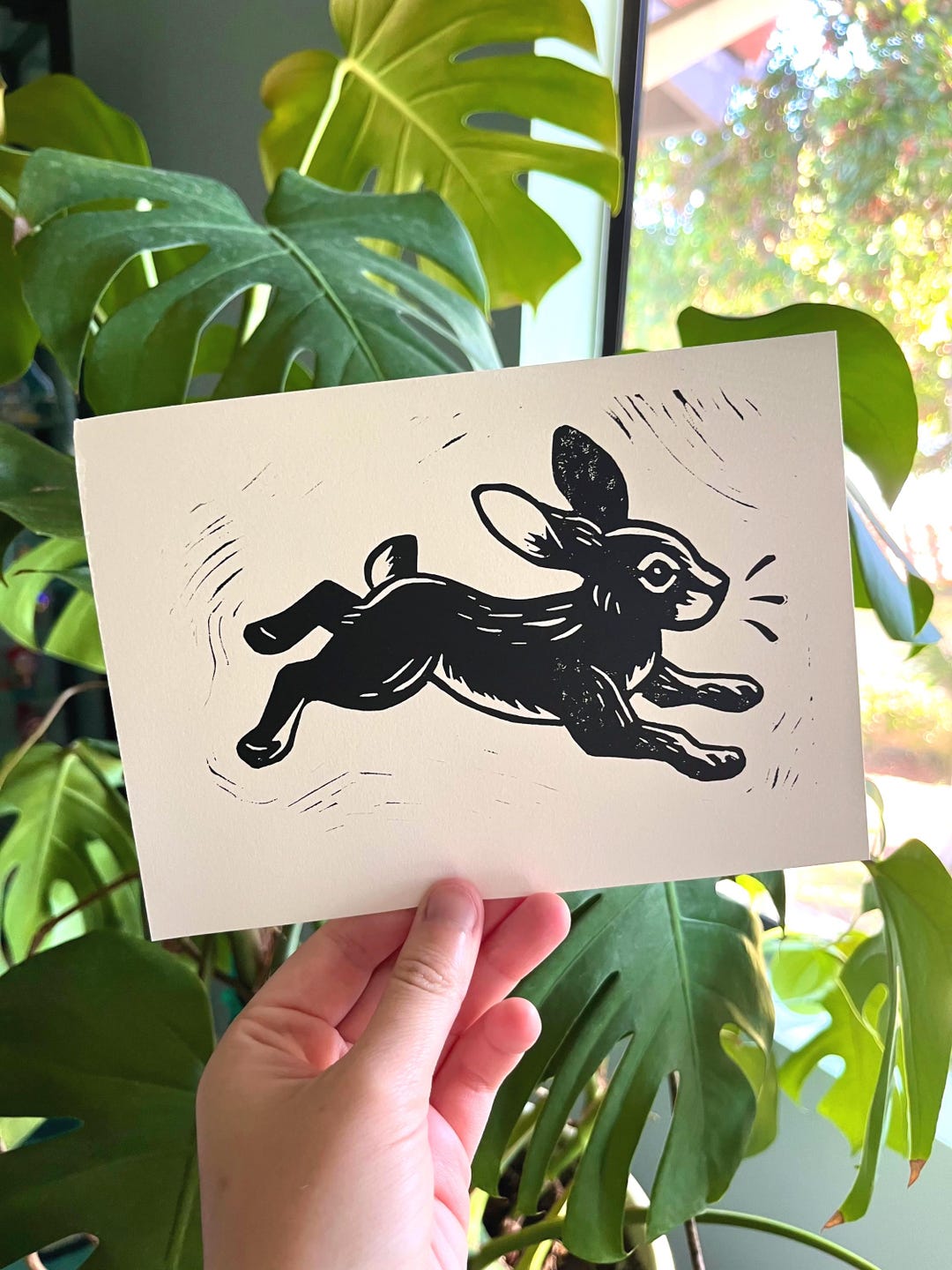 Linocut Rabbit Pattern Running Rabbit Linocut Print - Etsy Canada