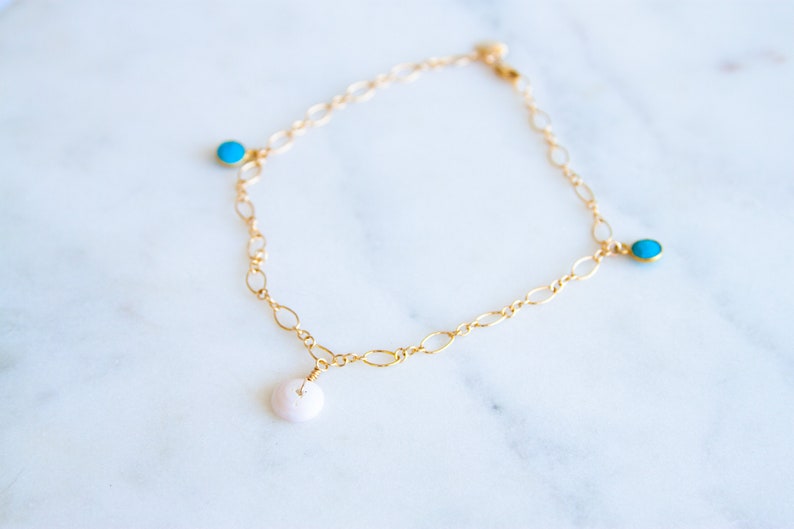 Puka Shell /& Turquoise Anklet