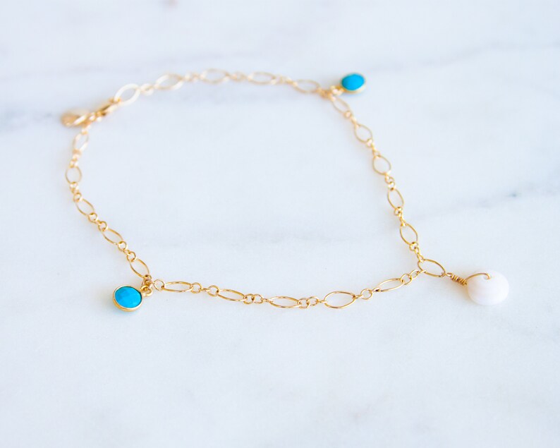 Puka Shell /& Turquoise Anklet