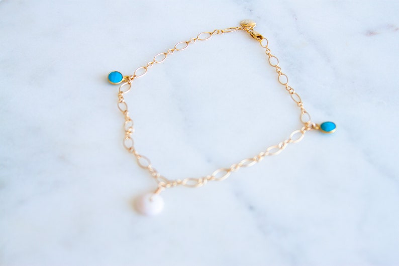 Puka Shell /& Turquoise Anklet