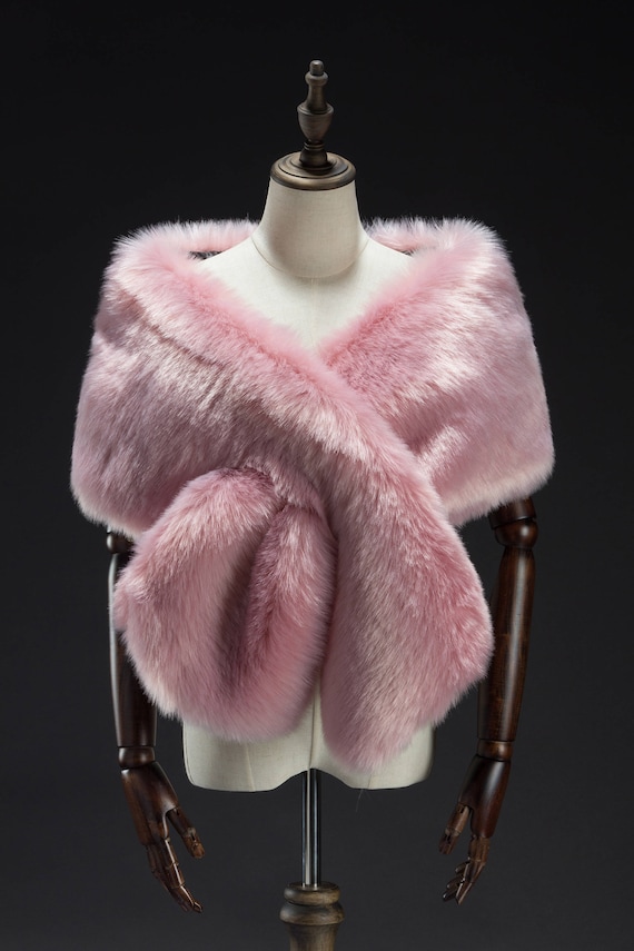 Pink Faux Fur Wrap Bridal Fur Stole Fur 