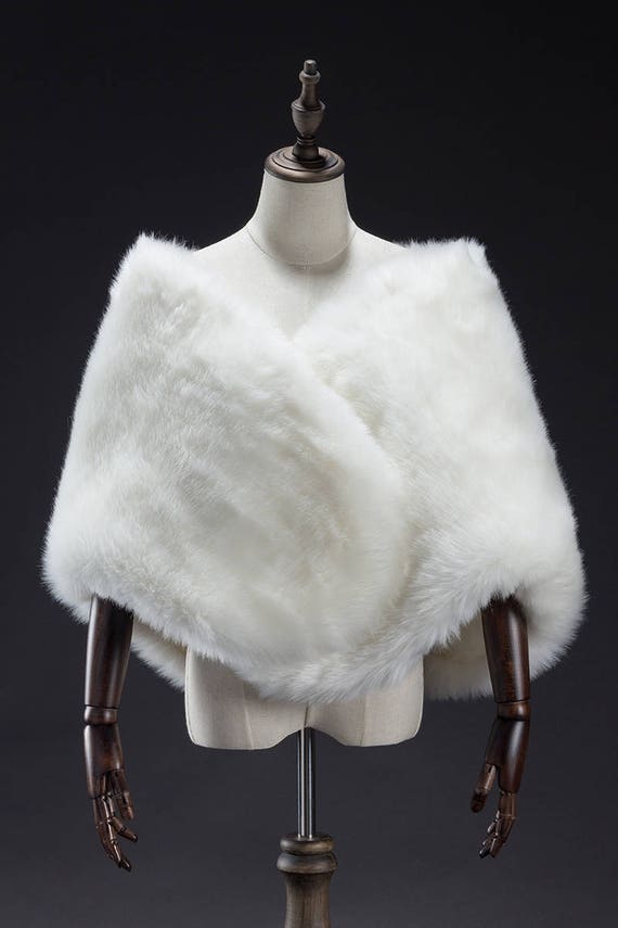 white faux fur wrap wedding