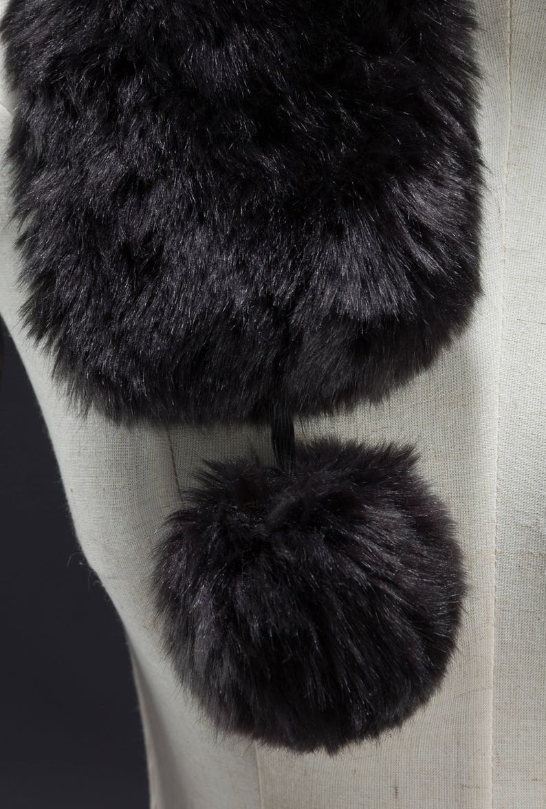 Black Faux Fur Muffler Neck Wrap Ball End Muffler Faux Fur Etsy