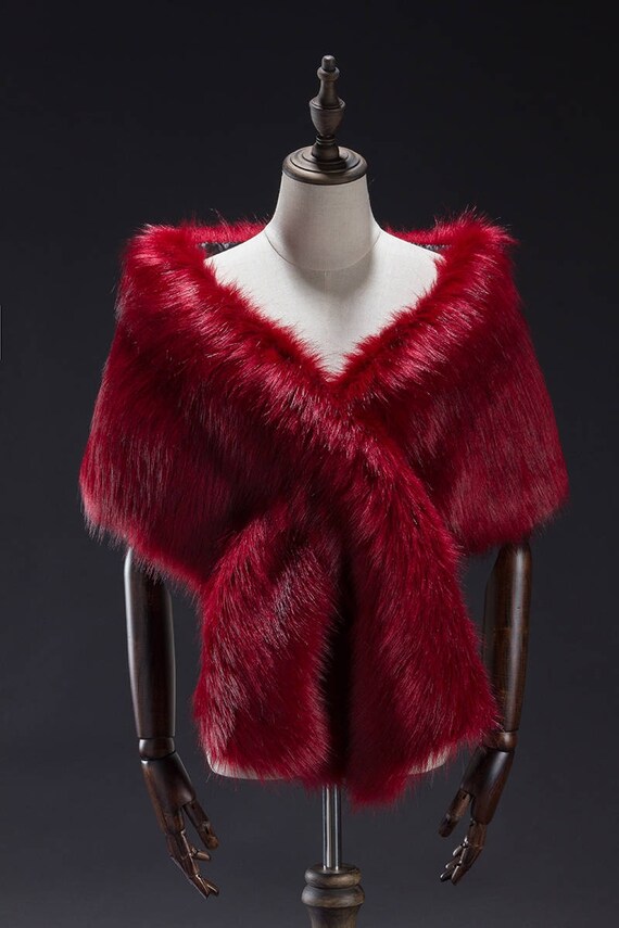 Red Faux Fur Wrap Bridal Fur Stole Fur 